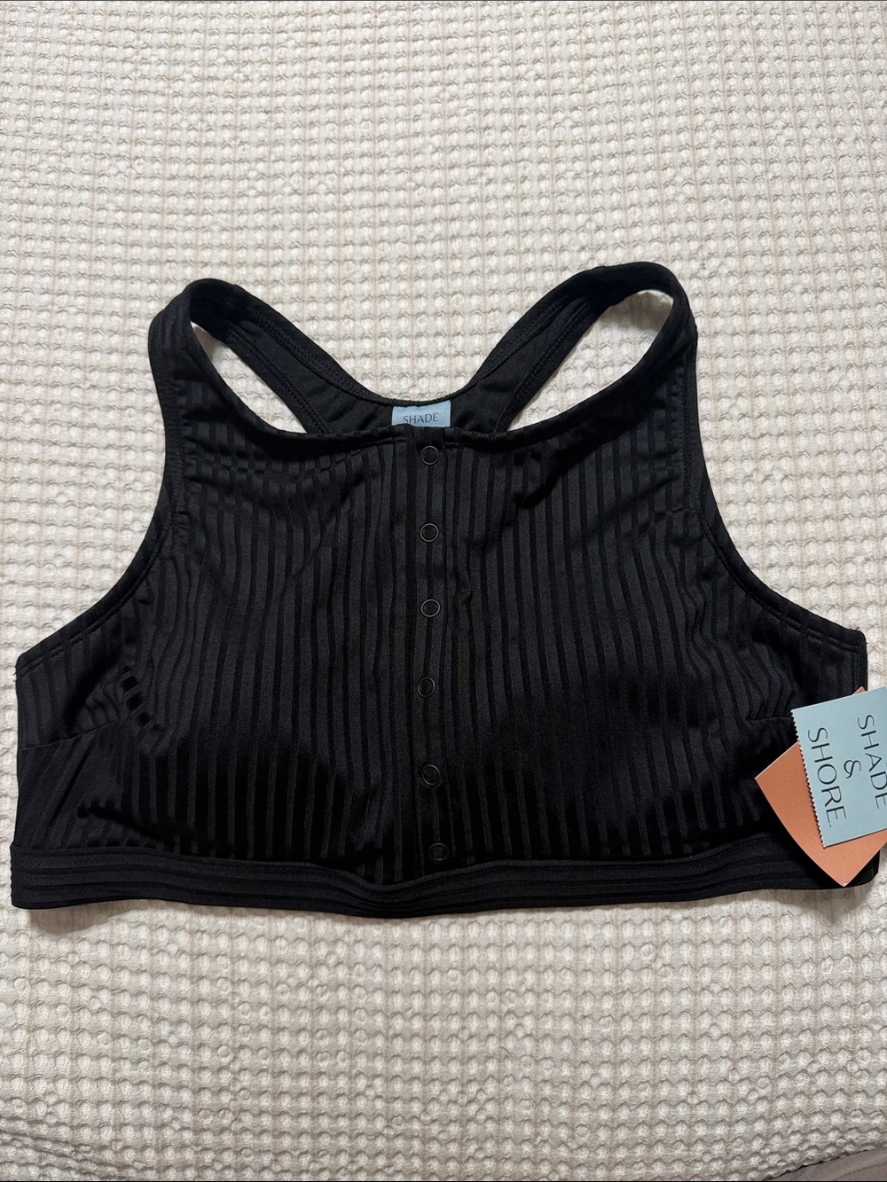 Shade & Shore Black Ribbed Front-Snap Racerback Sports Bra
